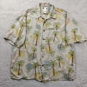 Banana Cabana Silk Shirt Men's XL Hawaiian Beach Vacation Palm Camp Collar